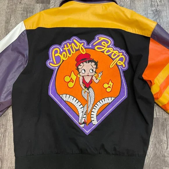 Vintage Betty Boop Leather Letterman’s Patched Jacket Jeff Hamilton L Rare